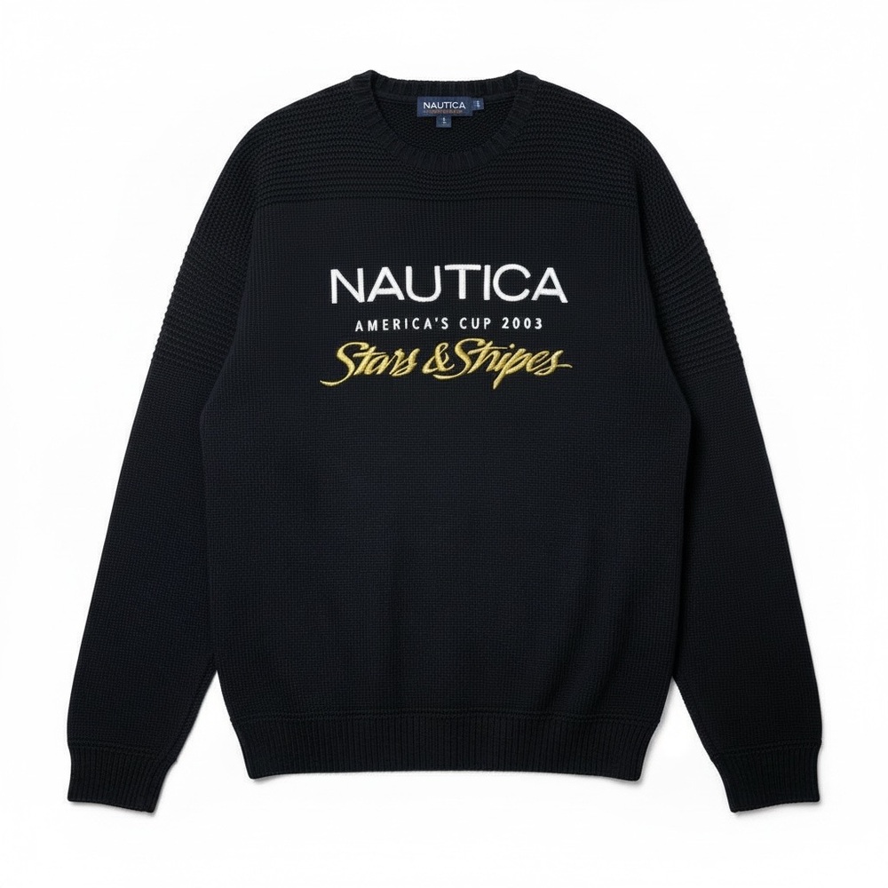 Nautica Black Crewneck Sweater with Gold Accents - Picture 2 of 9
